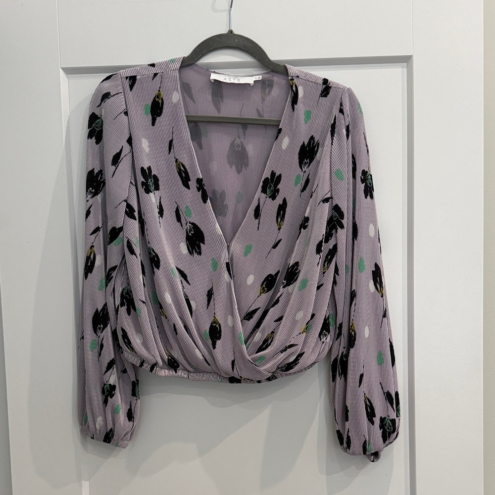 Astr Plisse Floral Wrap Blouse